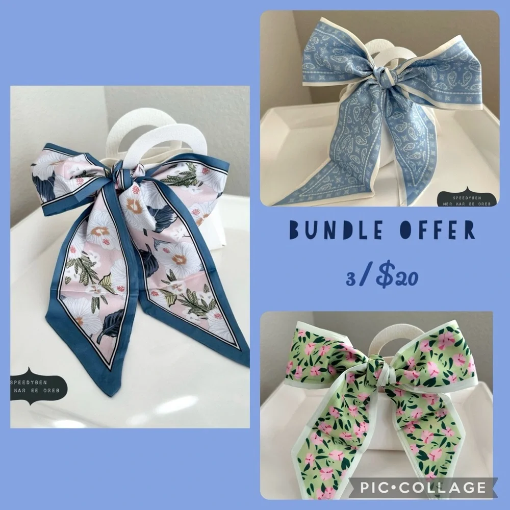 Handbag Skinny Hair Scarf beige floral 3/$20